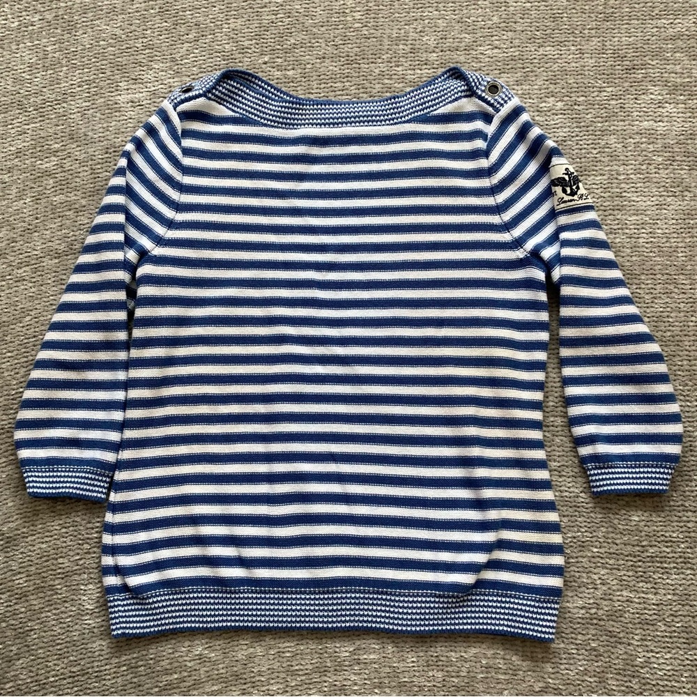 Ralph Lauren Blue and White Striped Sweater Medium Fit